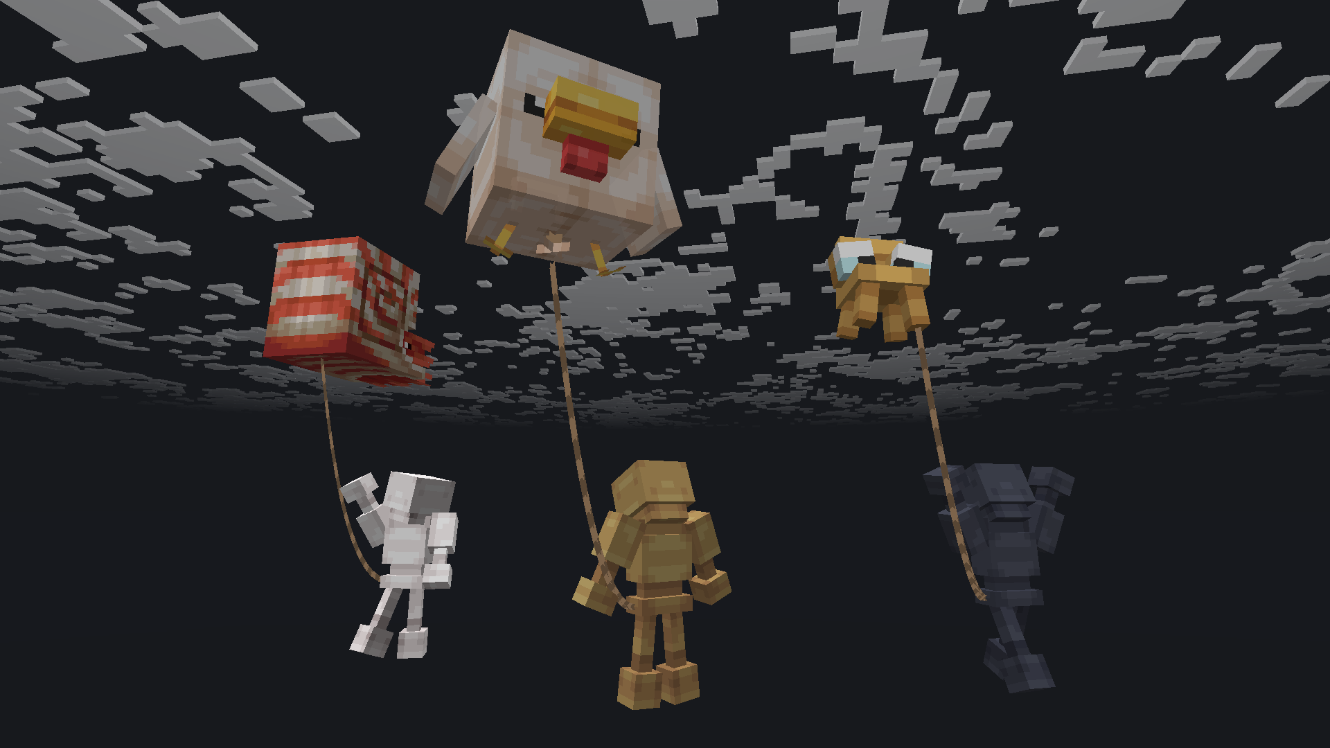 An item balloon, a mob balloon and a ModelEngine balloon